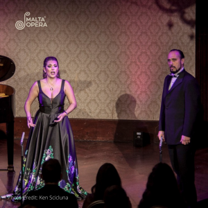 Malta Opera Founder and Artistic Director Nicola Said, Soprano with Louis Andrew Cassar, Baritone in a duet during the Malta Opera Gala Concert